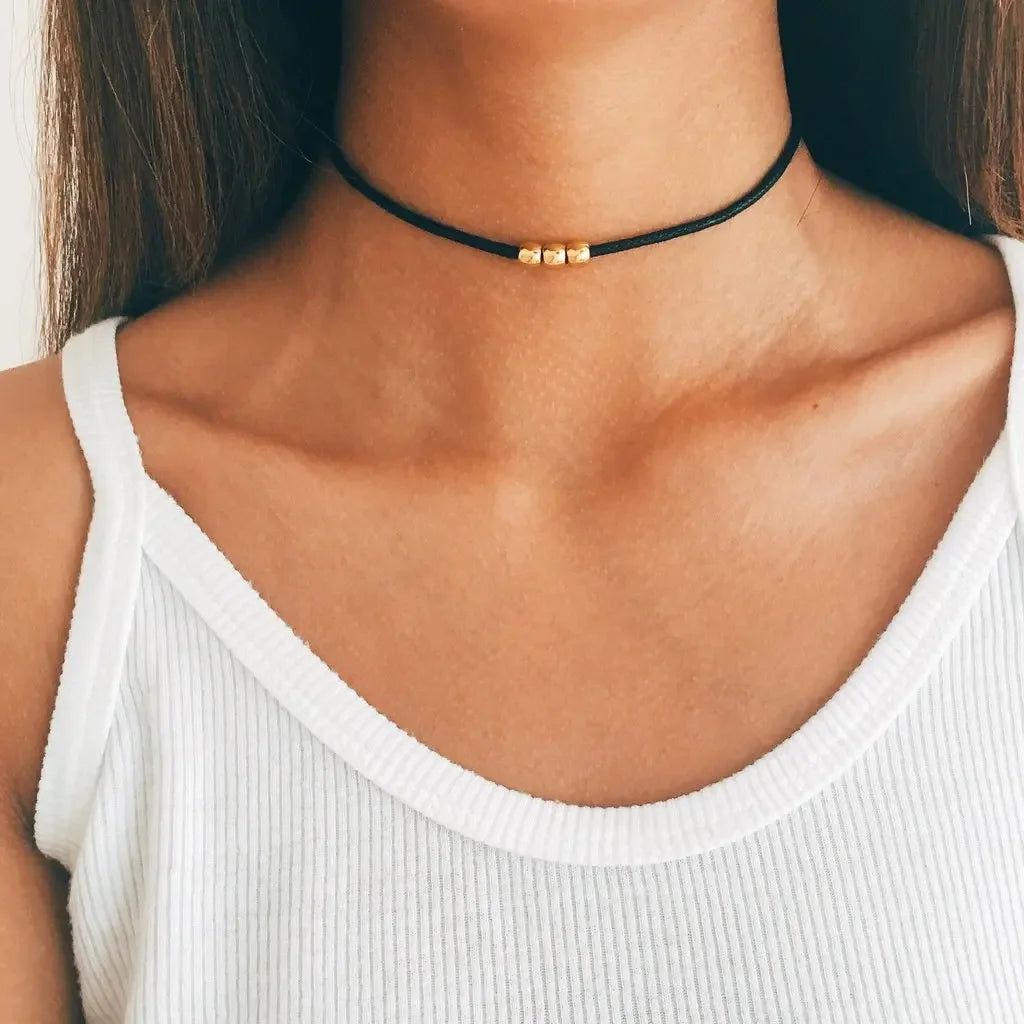 women-made Leather Necklace Choker Black  Braided Rope Chain forWomen Simple Jewelry Gifts