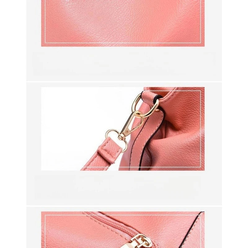 Ladies' leather bag, soft leather, mother's bag, simple middle-aged women's bag, large capacity handbag, crossbody bucket bag