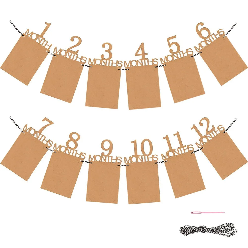 Birthday Baby One Year 12 Months Photo Banner Baby Boy Girl 1 Year Birthday Party Decor Photo Garlands Baby First Birthday Party