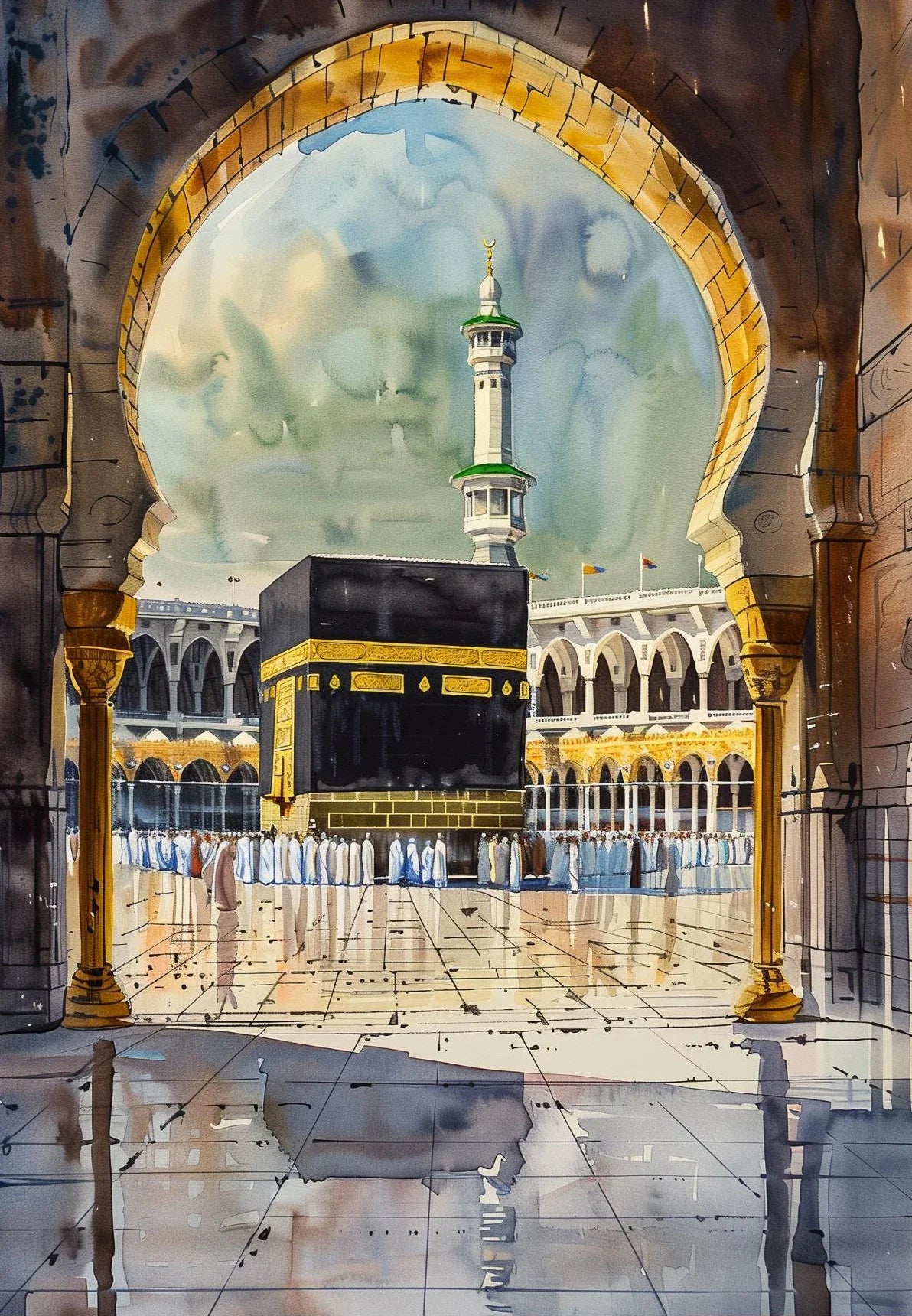 Islamic Mosque Kaaba Canvas Poster Watercolor Muslim Scripture Canvas Paint Print Modern Picture Living Room Home Decor Cuadros