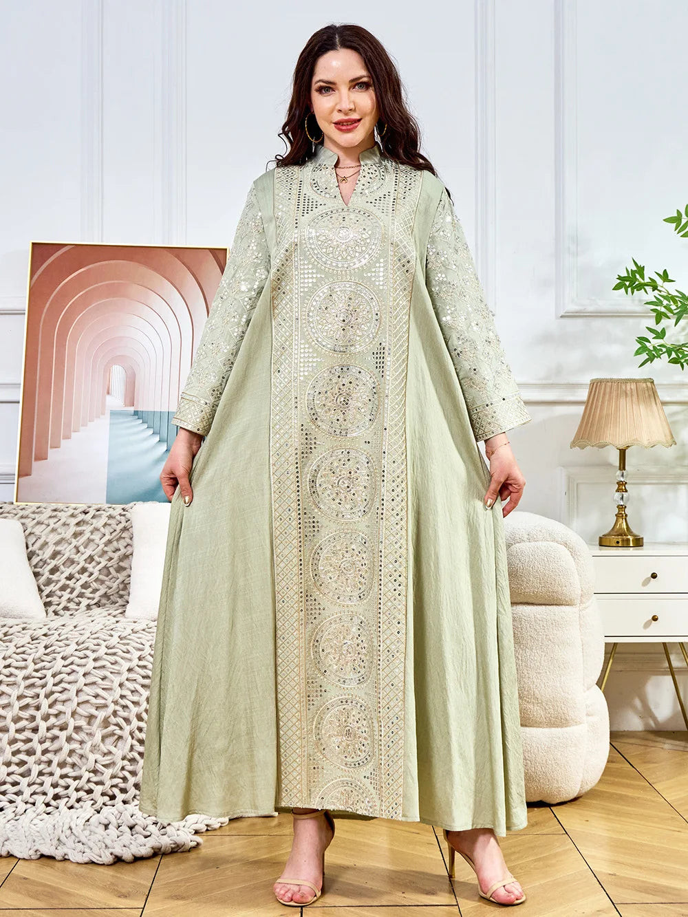 Women Elegant Dresses Eid Muslim Sequins Maxi Dress Jalabiya Morocco Party Robe Evening Dresses Dubai Abaya Kaftan Arab Vestidos