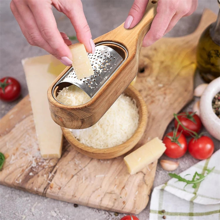 Cheese Grater With Wooden Container 304 Stainless Steel Cheese Grater Box Kitchen Parmesan Zester Cheese Grater Shredder JT