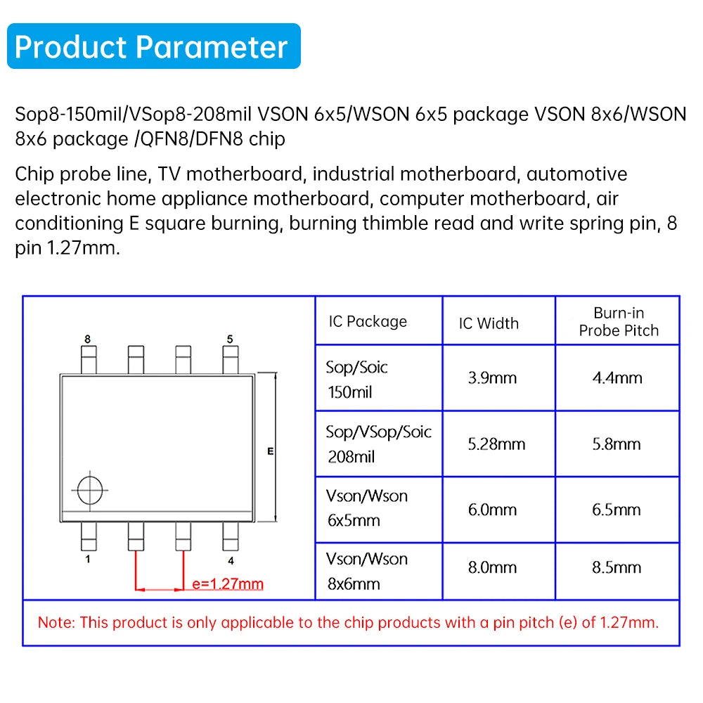 1Pcs SOP8/WSON8/QDFN8 Chip Download Burn Read Write Probe Spring Needle Flash Chip Burner With Cable Spacing 4.4/5.8/6.5/8.5