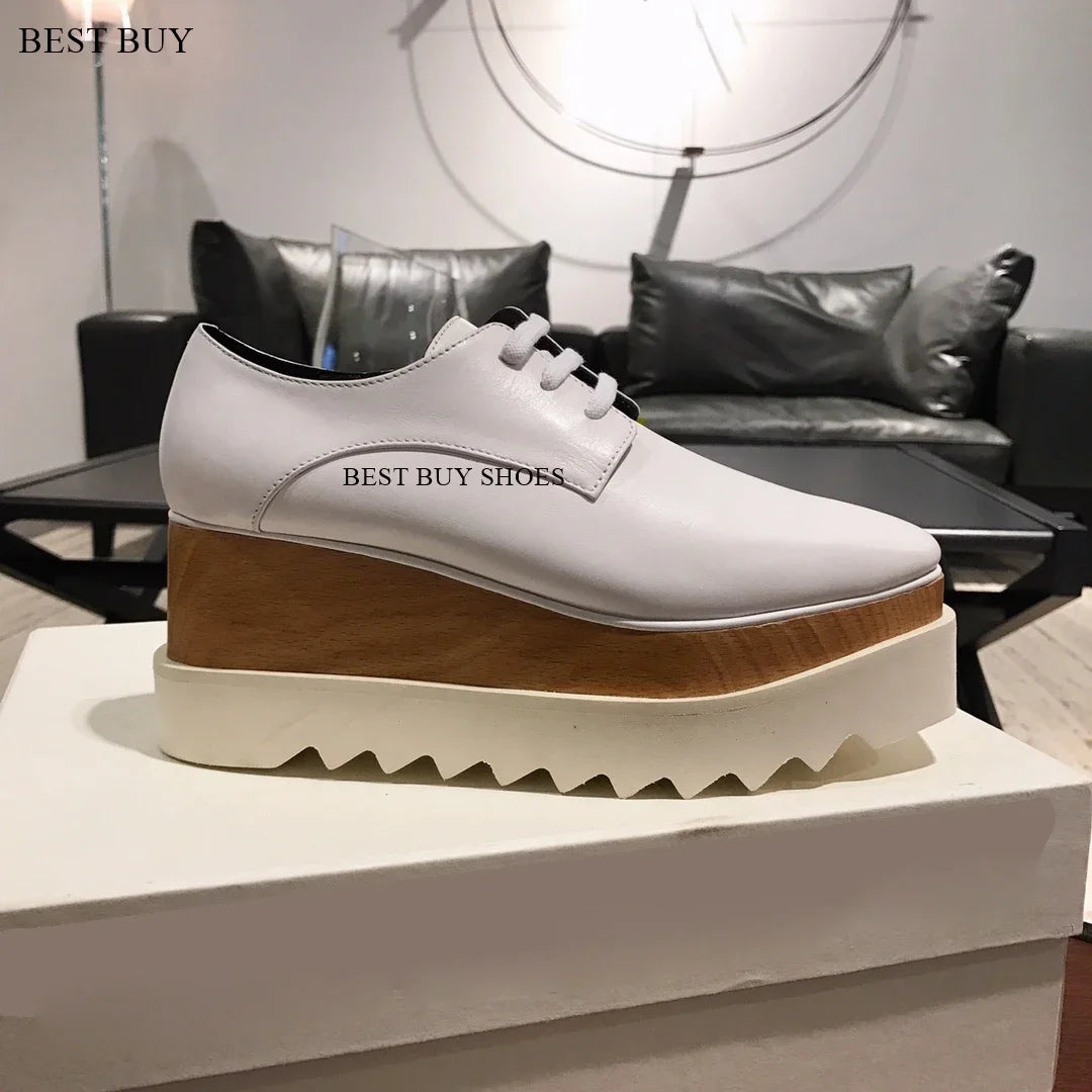 Women Fashion patent Stars high Loafers Shoes Lady Square Toe lace-up Thick Bottom Platform Wedge Shoes For Women sneakers