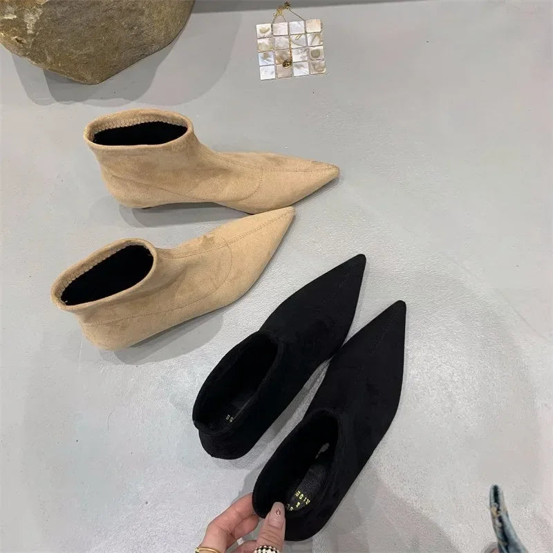 Shoes for Women 2026 High Quality Elegant Ankle Women's Boots Fashion Back Zipper Solid Office and Career Sexy Pointed Toe Boots