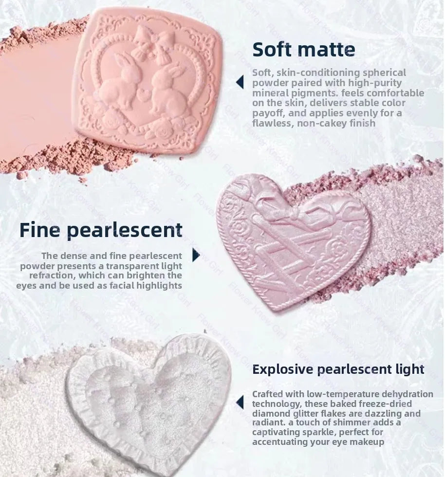 Flower Knows Bunny Garden Collection 6-color  Eyeshadow Palette Rabbit Face Palette Shimmer Matte Satin Makeup Cosmetics