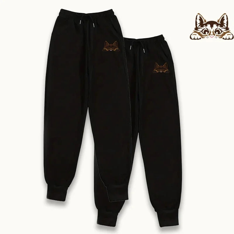 Women's Sweatpants 2 Pack Pure Color Joggers Fall Winter Casual Lounge Wear Comfort Fit Sporty Pants Cute Cat Print 2piece Pants