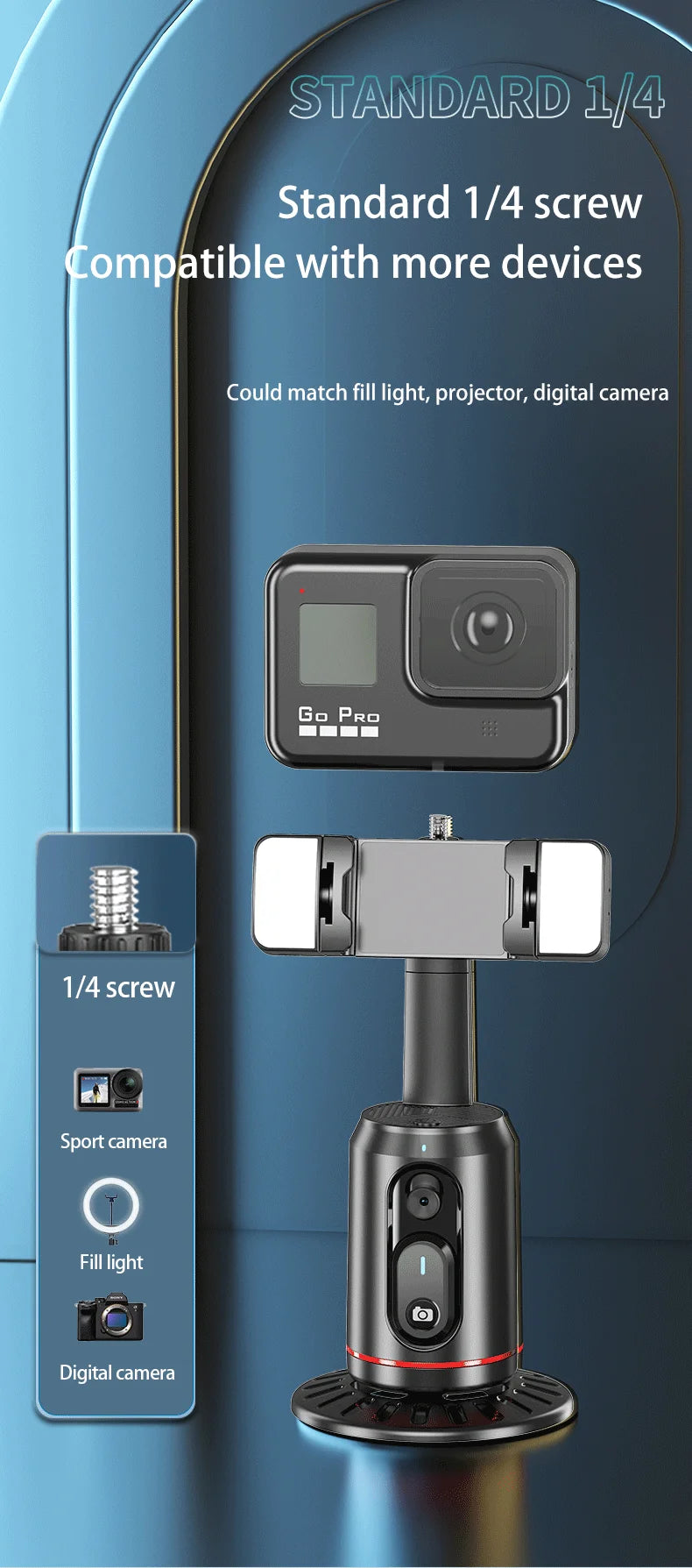 360° Rotation Phone Gimbal Stabilizer with Remote, Desktop Tripod Stand & Auto Tracking for Live Streaming/Vlogging