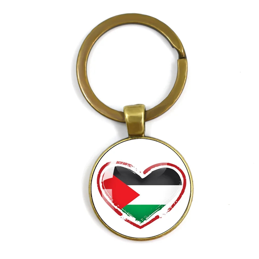 Palestine Nation Flag Emblem Personalized Art Patterns 25mm Glass Cabohcon Keychain Key Rings for Women Men Jewelry Gift