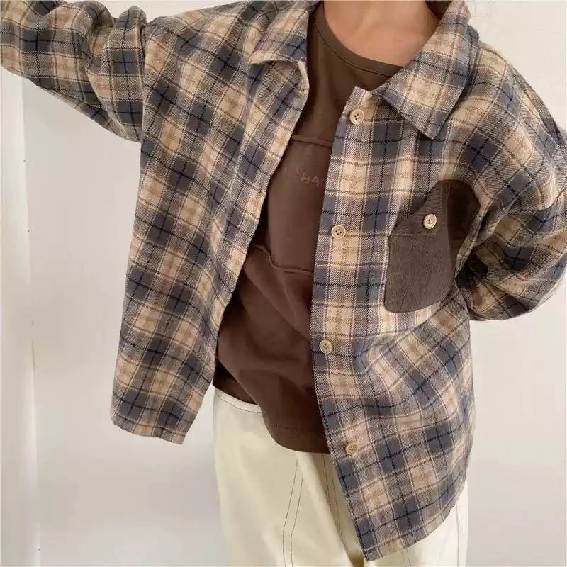 2-7 Years Shirts For Children 2025 Kids Clothes Boys Shirts With Collar Cotton Long Sleeved Plaid Casual Top Blouse For Boy