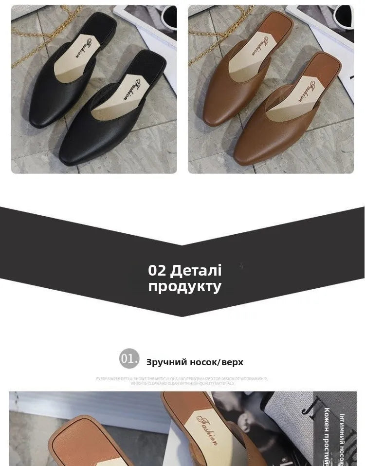Women's Summer Outdoor Wear Pointed Toe Faion Mule Slippers Flat Bot f Cover Single oes mat Sle Daily Use ...