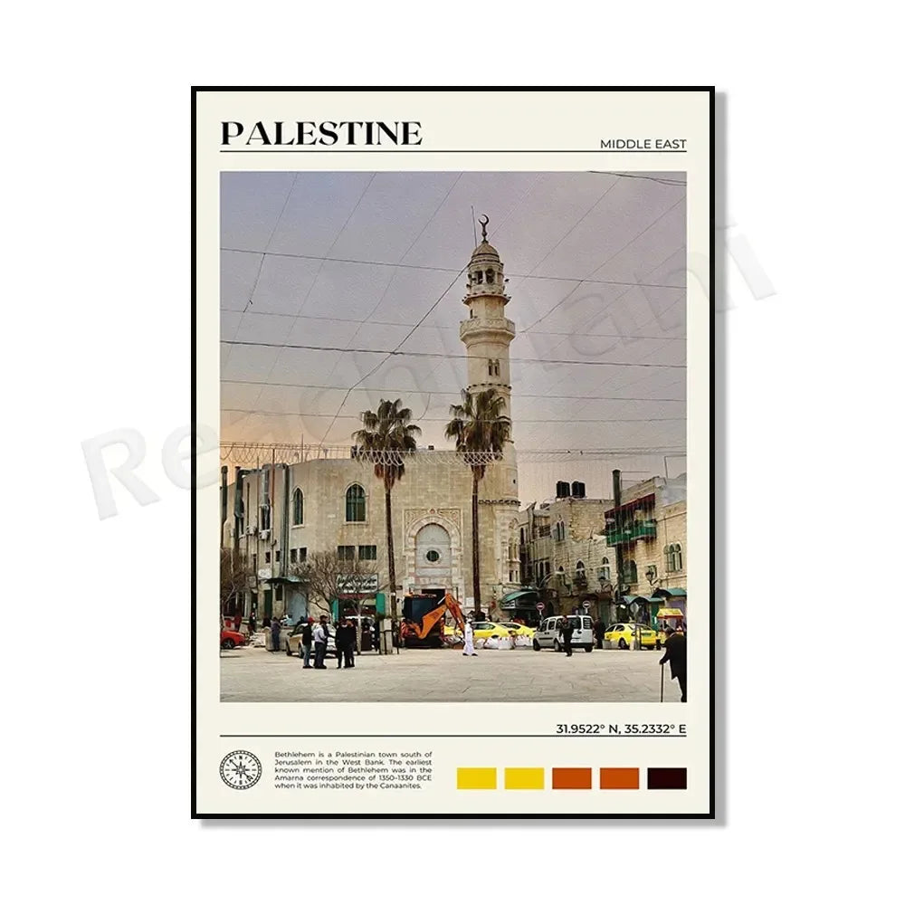 Palestine Poster Palestine Map Road Map Ramallah Black and White Print Bethlehem Palestine Map Palestine Travel Poster