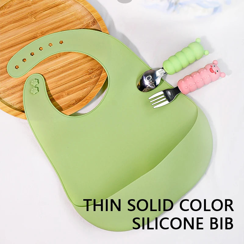 Baby Silicone Bib, Waterproof and Adjustable, Food-Grade Soft Silicone, Prevents Dirt and Drool during Feeding