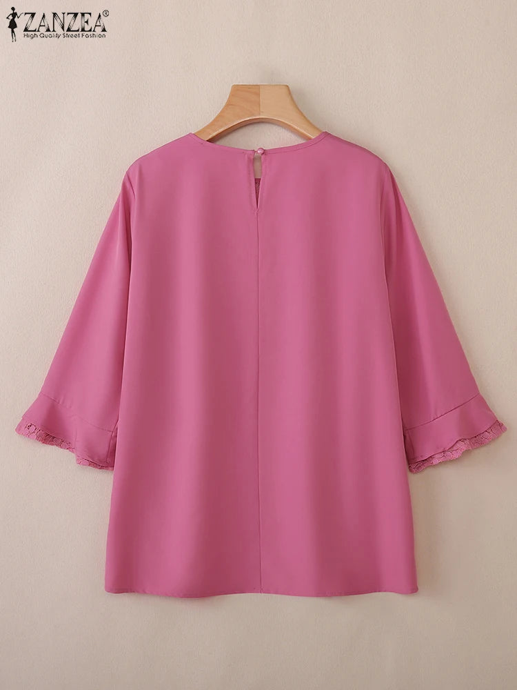 Women Autumn Patchwork Blouse 2025 ZANZEA Elegant Long Sleeve Tops Stylish Work Shirts Female Casual Loose Chemise Mujer Femme