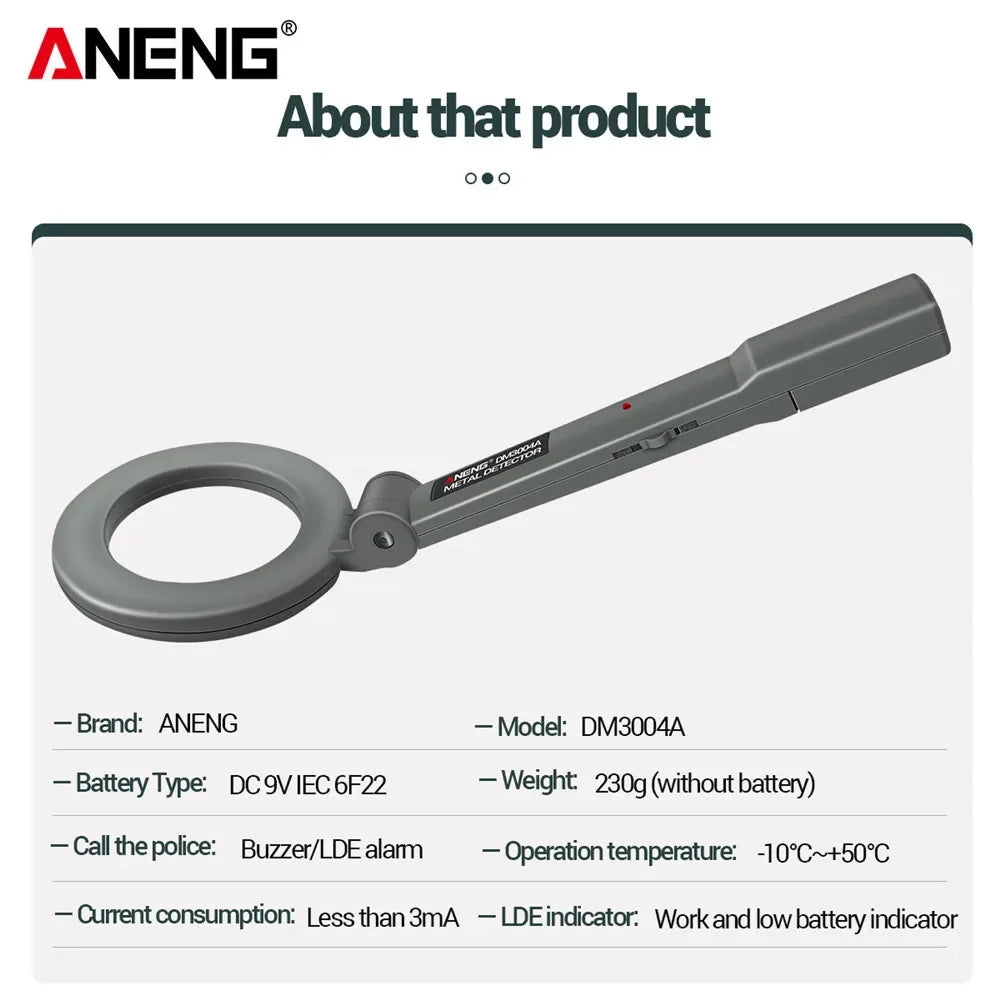 Metal Detector ANENG DM3004A High Sensitivity Body Search Portable Handheld Security Intelligently Adjust Objects Distance Tools