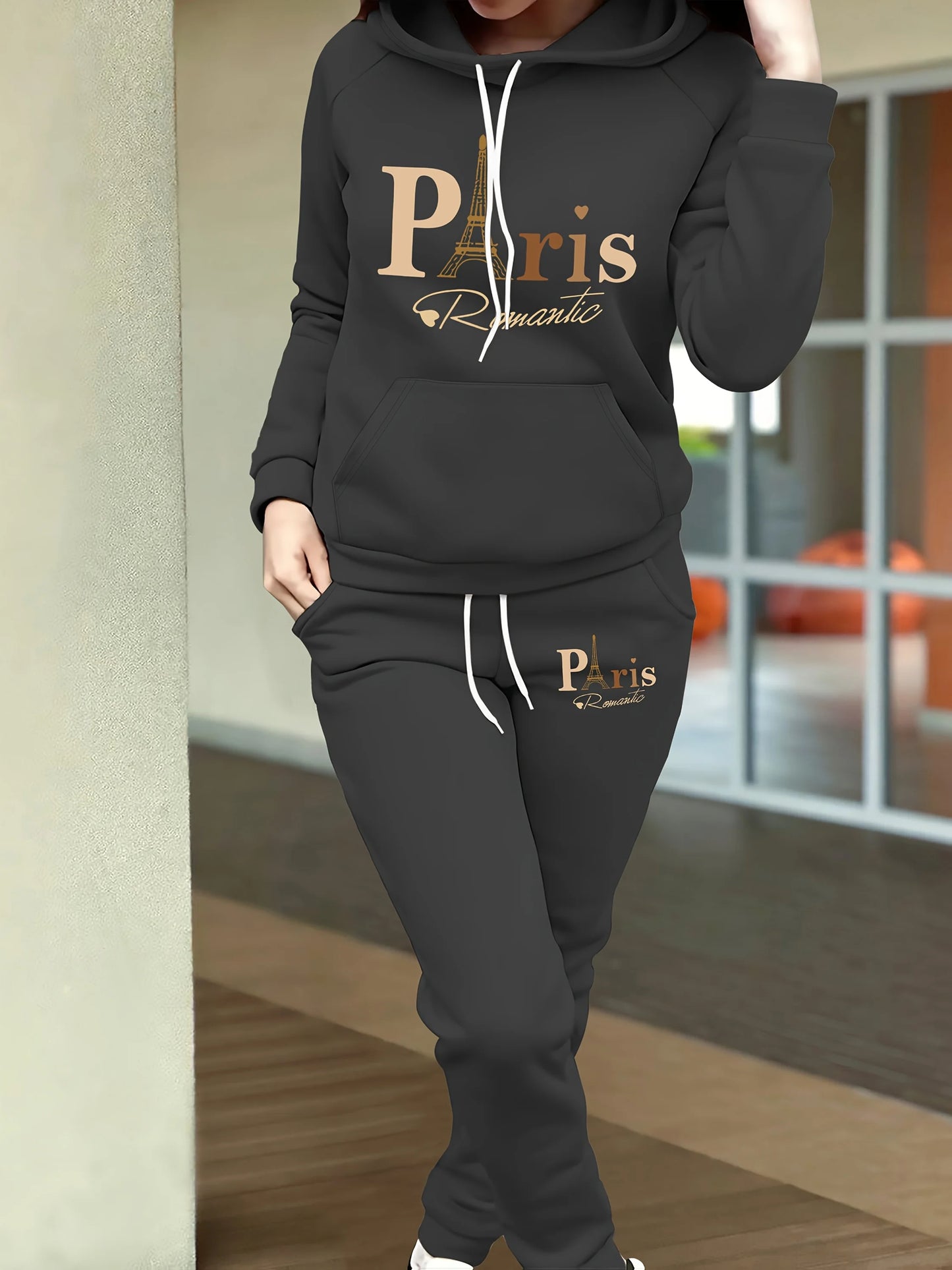 women Hoodies+sweatpant set Hip Hop Street Casual Printed Hoodie Oversize Loose New Sweatshirts Autumn Warm Fleece Clothing