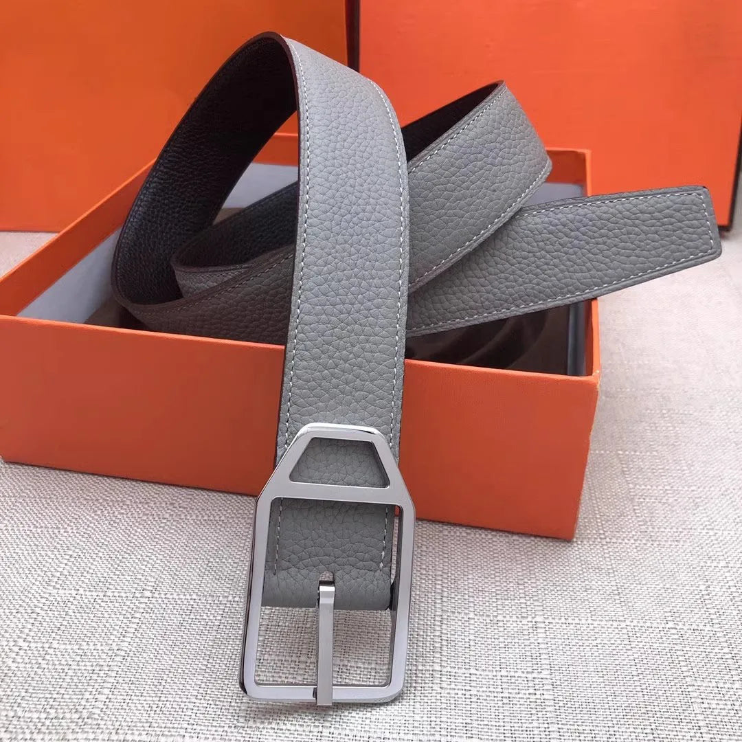 Double-Sided Genuine Leather Belt for Men And Women Casual Lychee Skin Waist Belt Couple Sle Gift Box Soft Surface Stainles...