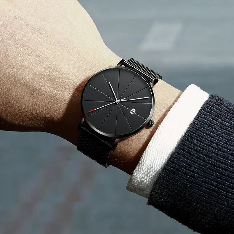 Ultra-Thin Men's Quartz Watch | Stainless Steel Mesh Minimalist Business Watch
