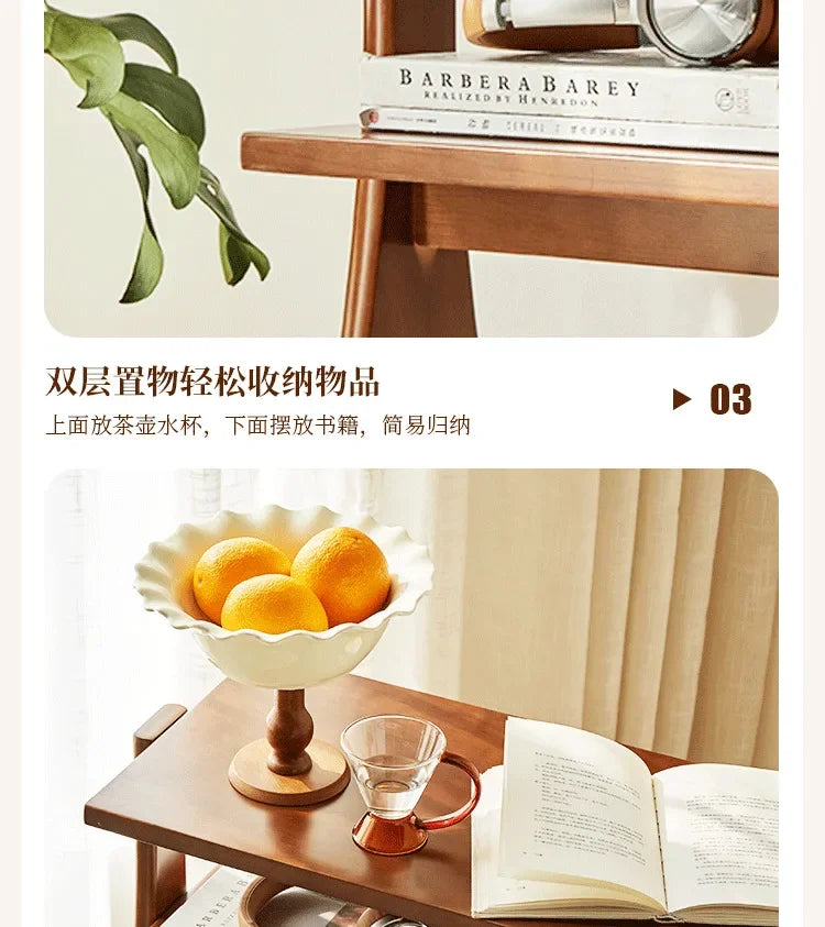 Walnut Solid Wood Middle Ancient Style Sofa Corner Shelf Narrow Cabinet Floor Bookshelf for Small Living Room Storage