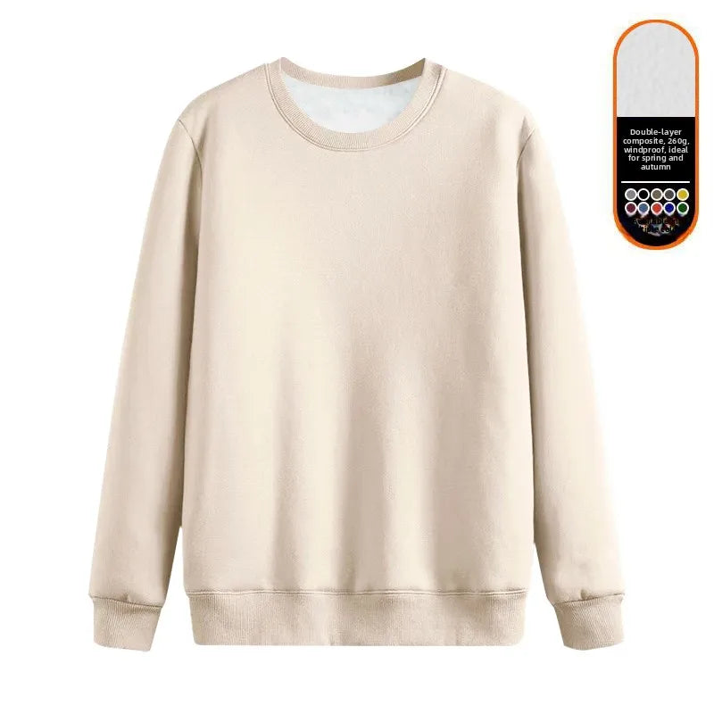 Men's Fleece Lined round Neck Sweatshirt Loose Long Sleeve T-Shirt Thickened Lamb Velvet Warm Winter Base Layer Shirt