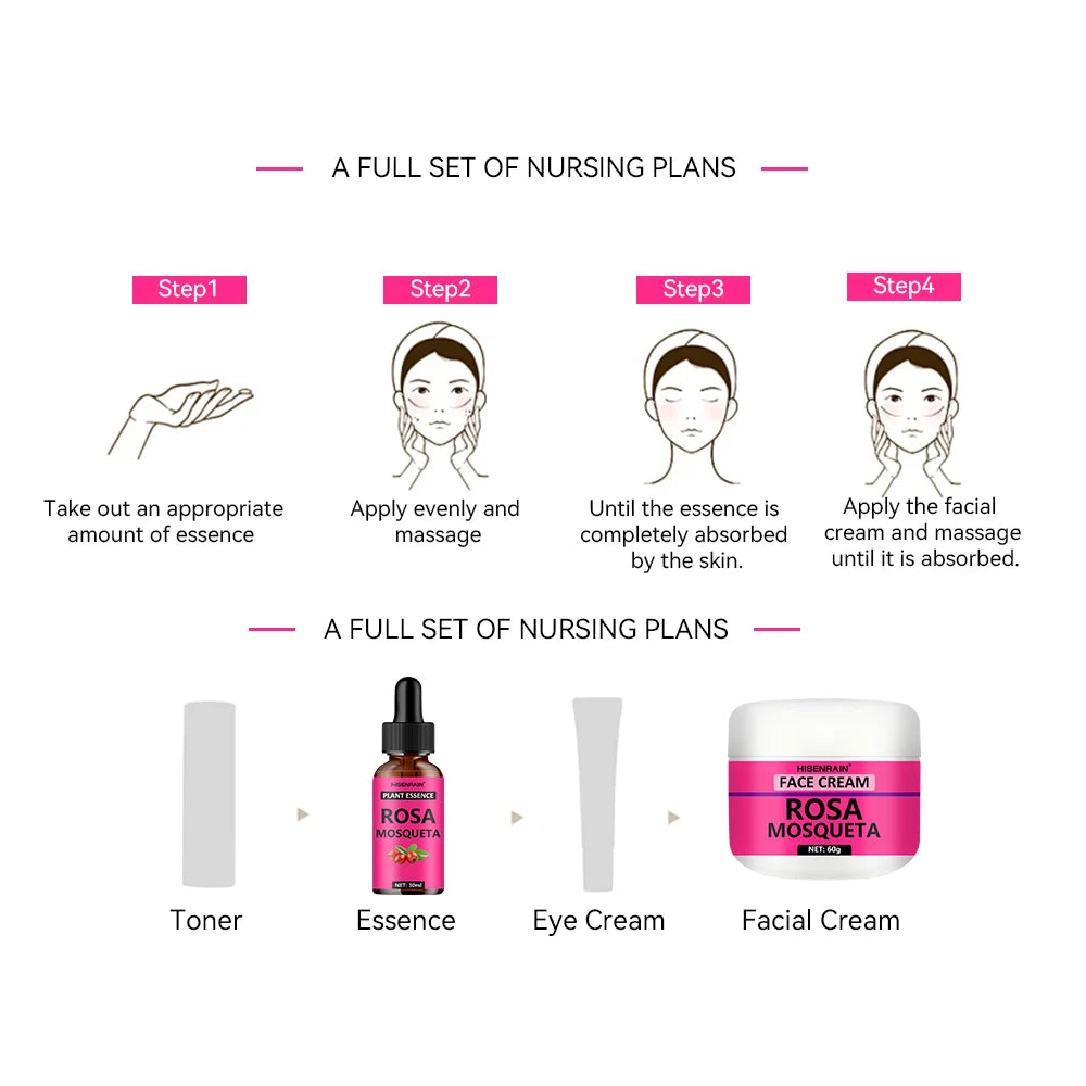 HISENRAIN Rosehip Skincare Set: Hydrating Serum & Moisturizing Cream Combo - Anti-Aging, 24H Moisture, Brightening Kit.
