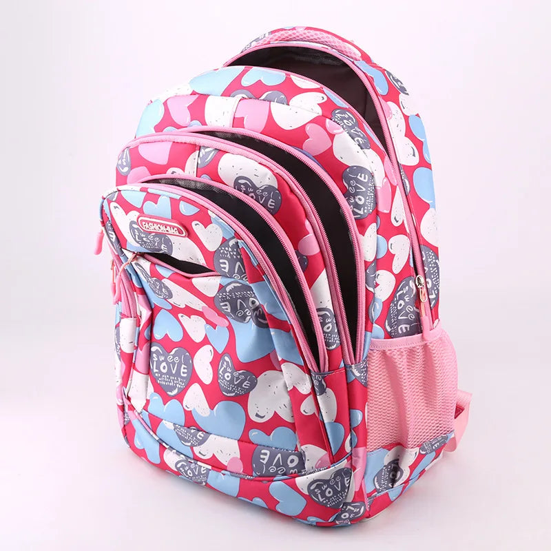 Student Boys And Girls School Bags Love Heart Printed Student Shoulder School Bags 1-6 Grade Light Weight Double  Shoulder Bags