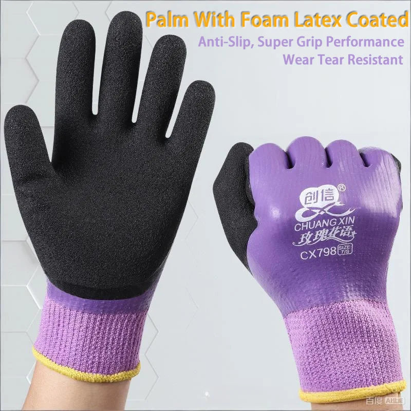Women's Mittens Winter Thermal Work Gloves Anti-Slip Waterproof Latex Coated Warm Gloves For Garden Fishing Work Safety Gloves