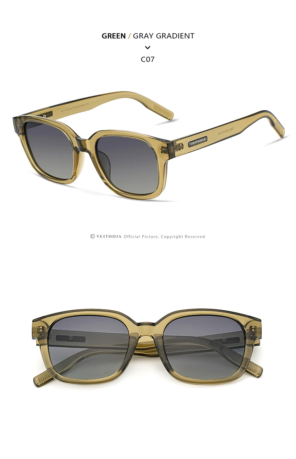 VEITHDIA Polarized Fashion Classic Sunglasses Photochromic Gradient UV400 Protection Outdoor Sun Glasses for Men And Women 7900