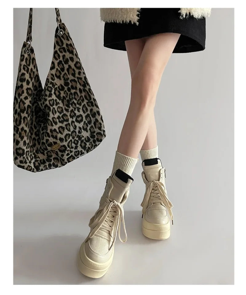 Shoes for Women Women's Ankle Boots Trendy Retro High-top Women's Shoes Fashion Casual Chunky Platform Luxury Designer Sneakers