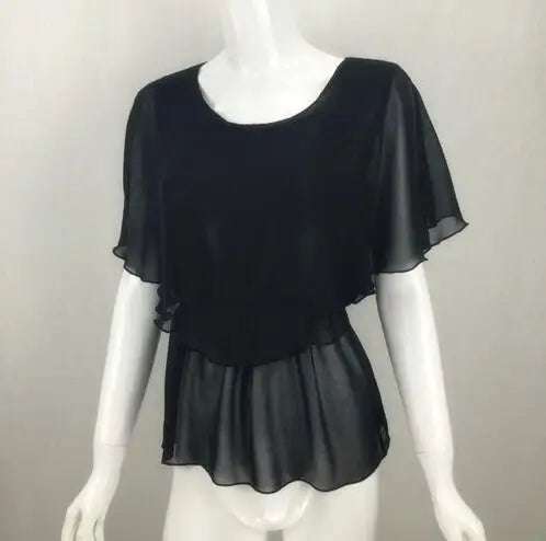 2025 Women Summer Tops Blouse Fashion Elegant Ruffle Batwing Sleeves Chiffon Shirt Loose Casual Clothing blusas mujer de moda