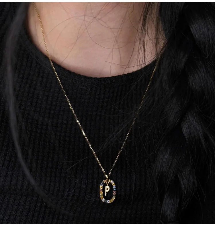 925 Sterling Silver Gold Letters A - Z Initial M S C K Alphabet Pendente Long Chain Necklace Say My Name Fine Jewelry