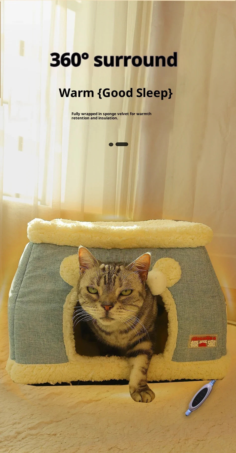 New 360 Degree Fully Enclosed Electric Heating Cat and Dog House Cat Nest Winter Warmth Constant Temperature Cat Beds Blanket