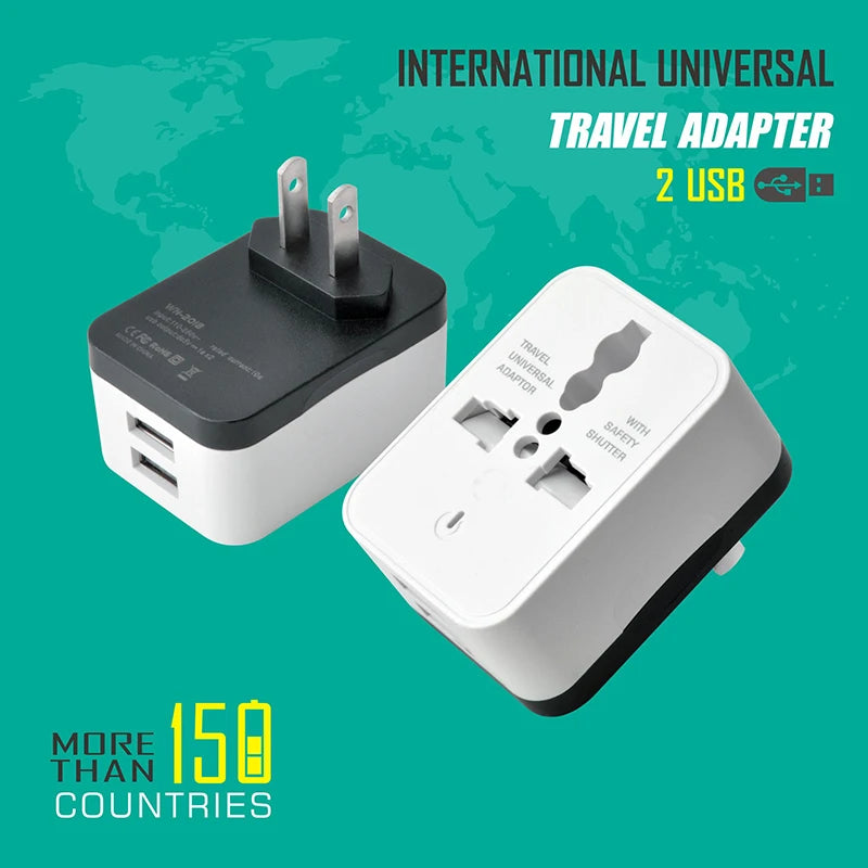 Universal EU US UK 2 USB Travel Plug Power Charger Converter Socket America Britain European Multi-function Plug Adaptor 5V 1A