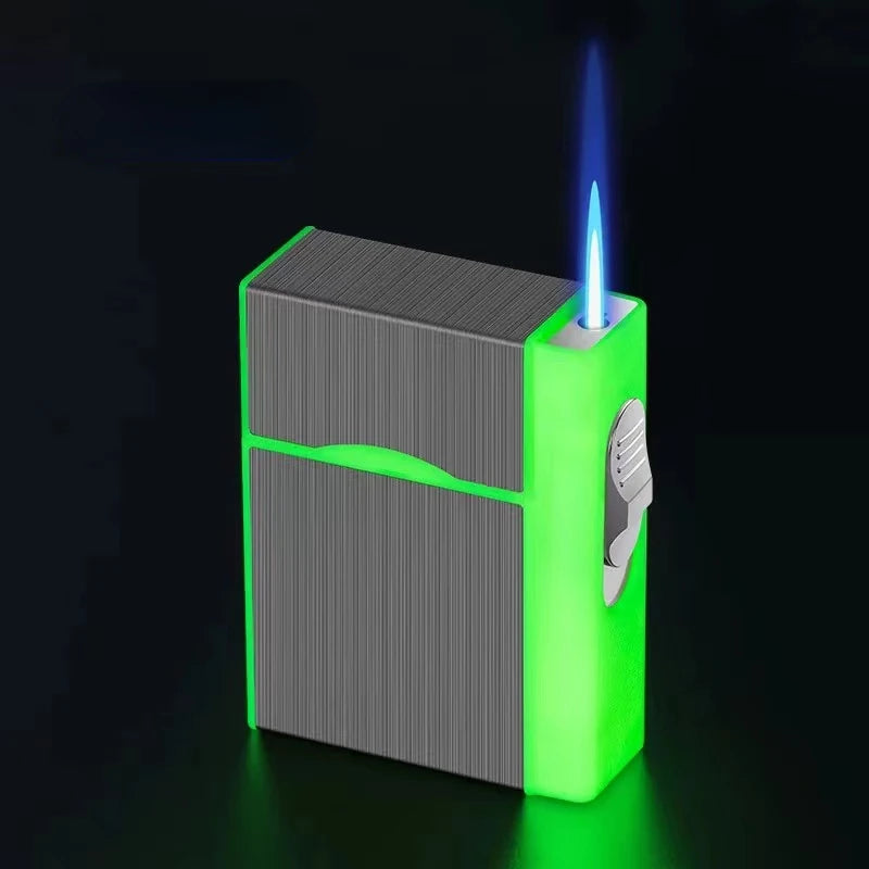 20 Sticks Cigarette Case Metal Lighter Turbo Butane Cigarette Capacity Gas Cigarette Lighter Gadget Lighter Box Men's Gift