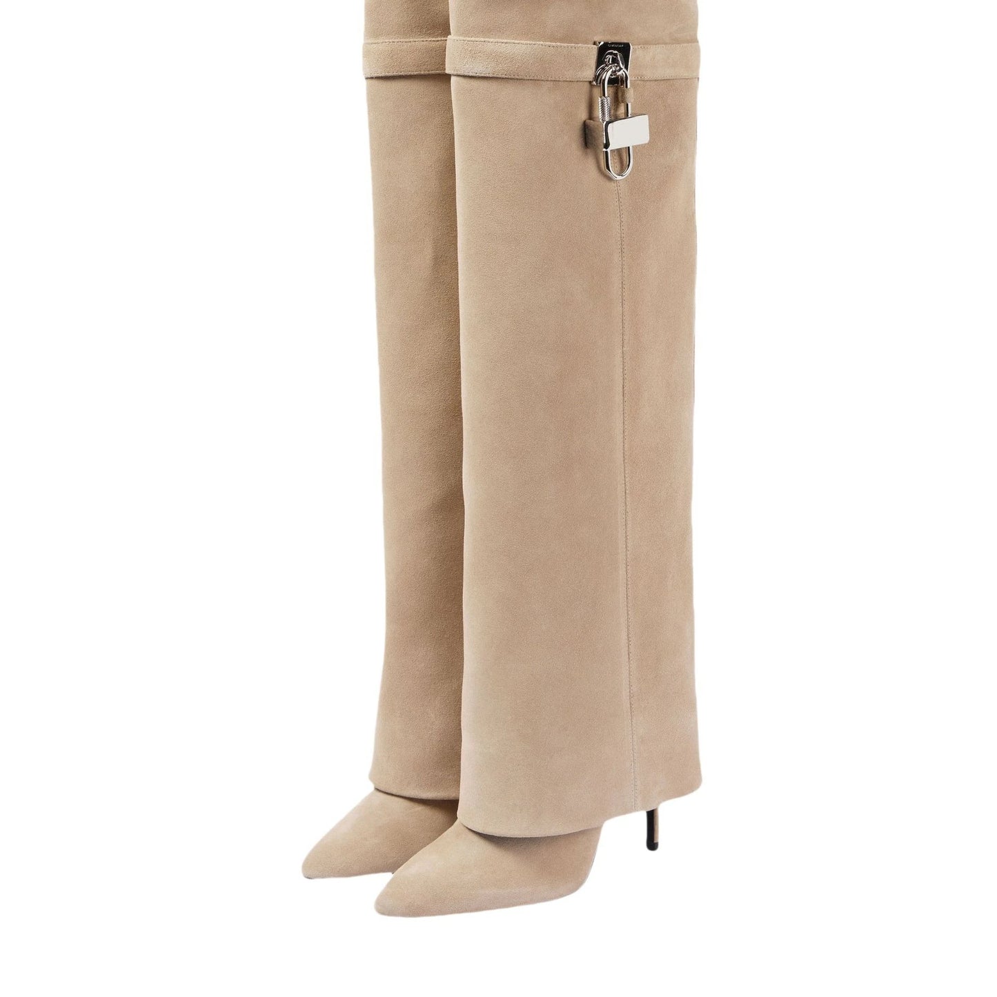 European and American women's fashionable large round toe over knee boots, slim high heels, shark button pants, long boots
