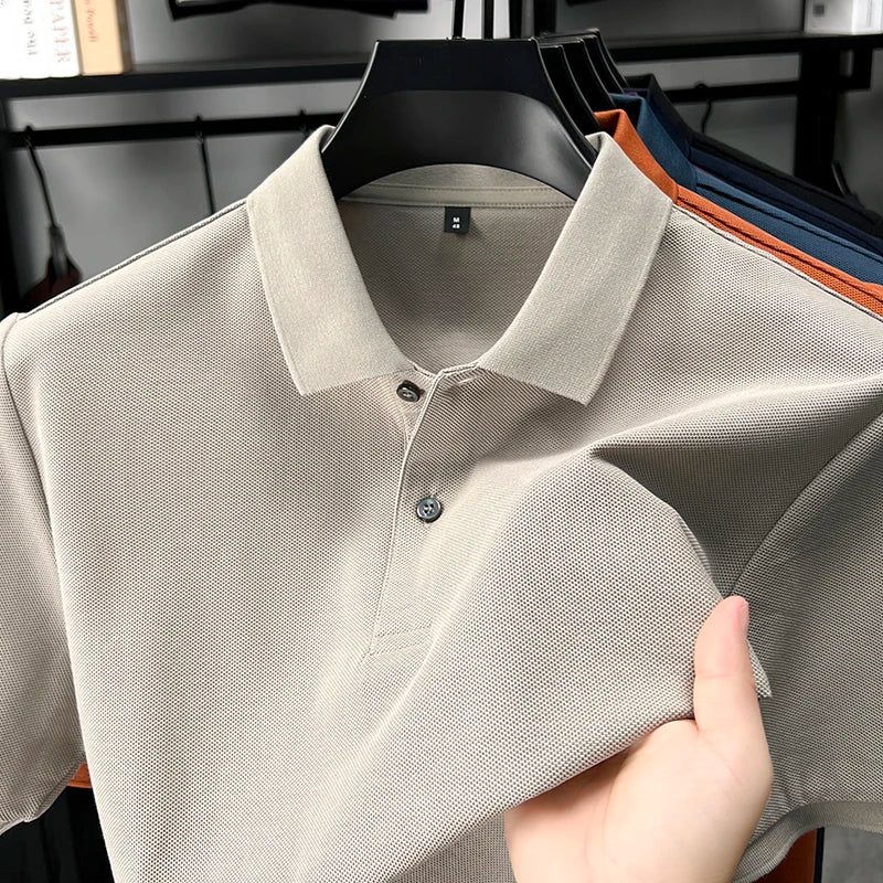 100% pure cotton men's short sleeve polo shirt high-quality classic solid color summer business casual comfort versatile T-shirt