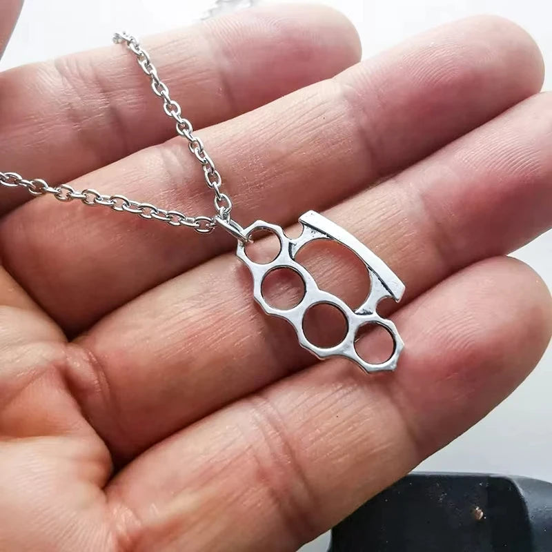 Brass Knuckles Pendant Necklace for Women Men Neck Chain Vintage Summer Goth Jewelry Trend Accessories Holiday Gifts