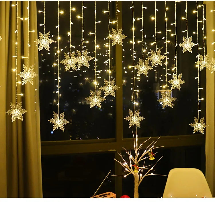 3.2M Christmas Snowflake Curtain Lights - LED Flashing Fairy String Lights, Waterproof for Holiday Party Wedding Xmas Tree Decor
