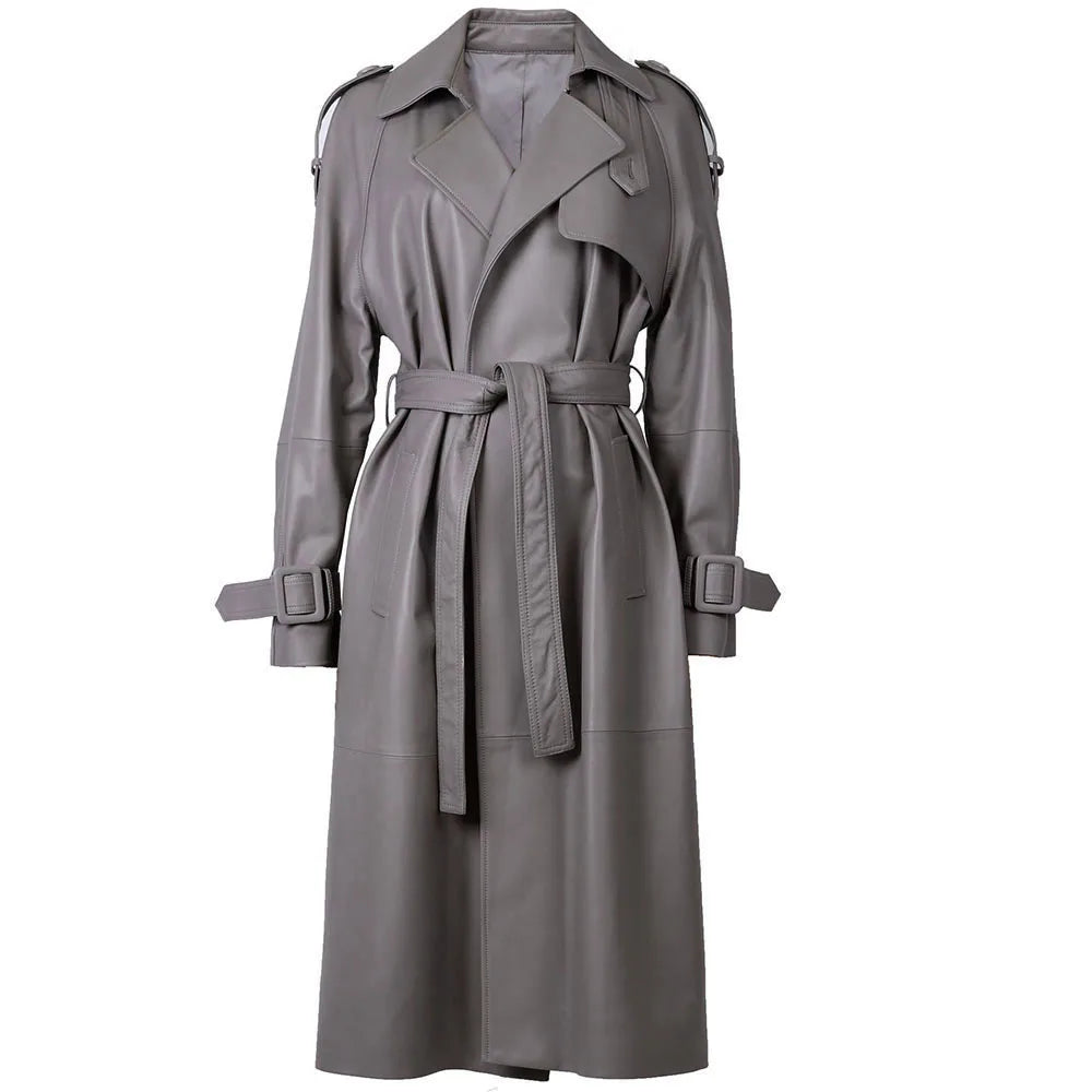 YOLOAgain High Quality Real Leather Trench Coat Women Genuine Leather Jacket Windbreak Female