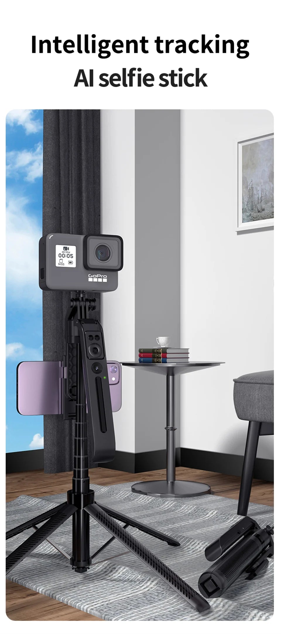 Gimbal Stabilizer With Bluetooth Remote 5 in 1 Smartphone Selfie Stick Intelligent AI Follow-Up Anti Shake Pan Tilt Tripod