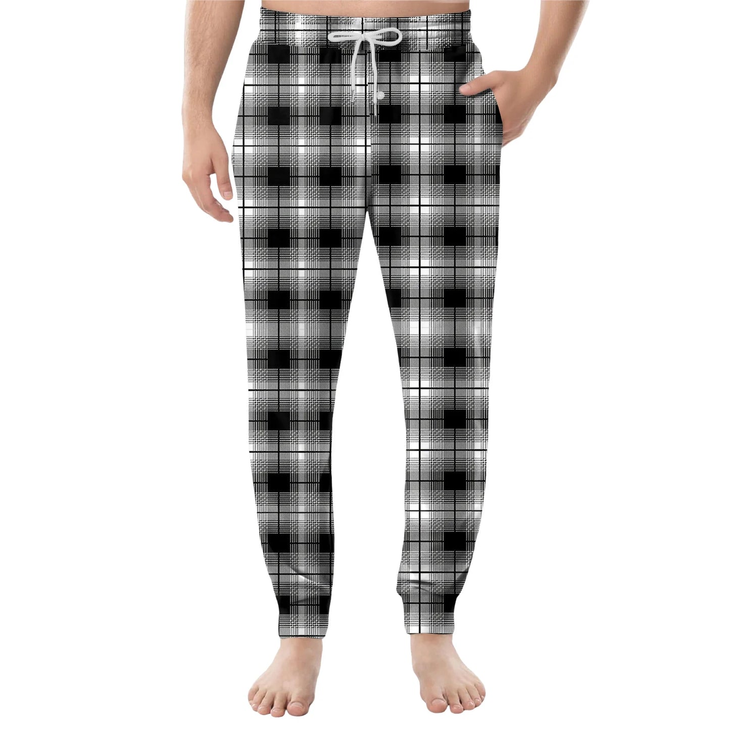 Men'S Plaid Casual Pants Checkered Pattern Cuffed Design Comfortable Fabric Suitable Daily Wear All Seasons Trendy Pajama Pants