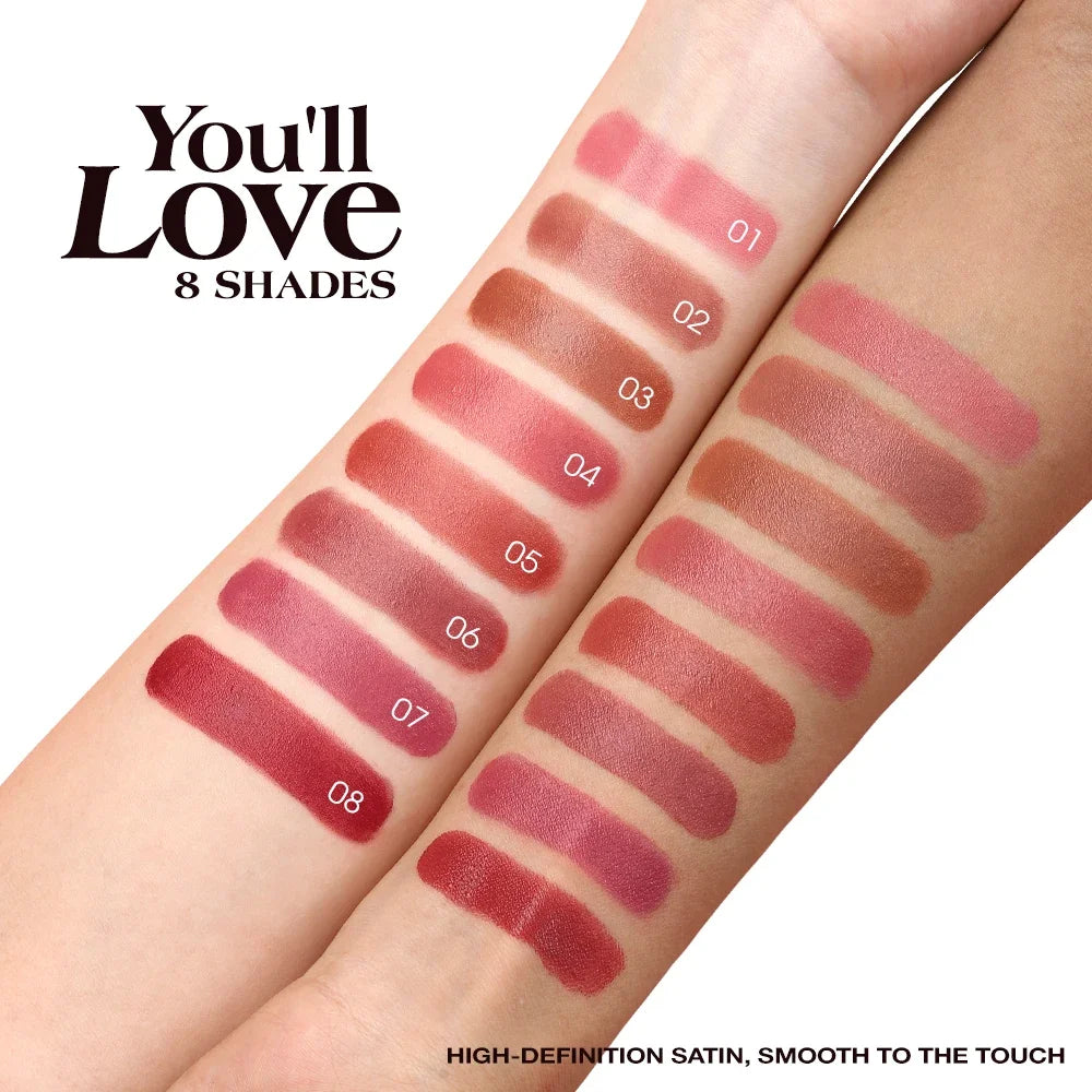 Hydrating Satin Lipstick Long Lasting Moisturizing Nourishing Non Oily Plump Lips Gloss Smooth Formula Glowing Finish