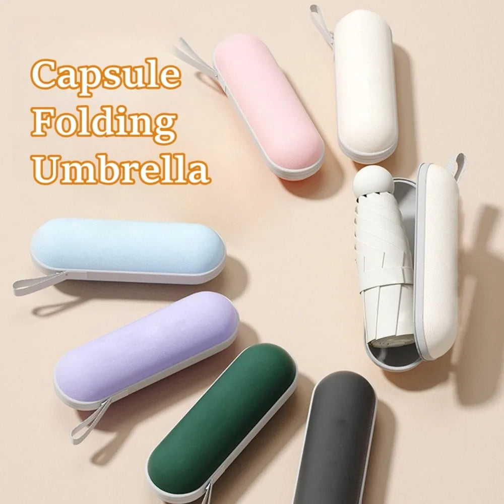 Mini Capsule Folding Umbrella Vinyl with Box Sun Rain Umbrella UV Sunshade Dual Use Protection Travel Accessoreis for Outdoor