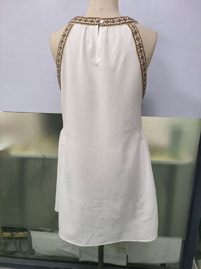 Casual Beachside Bathing Suit Cover Up Dress for Women’s Colour Block Halter Neck Sleeveless Flowy Slimming Swim Beach Sundress