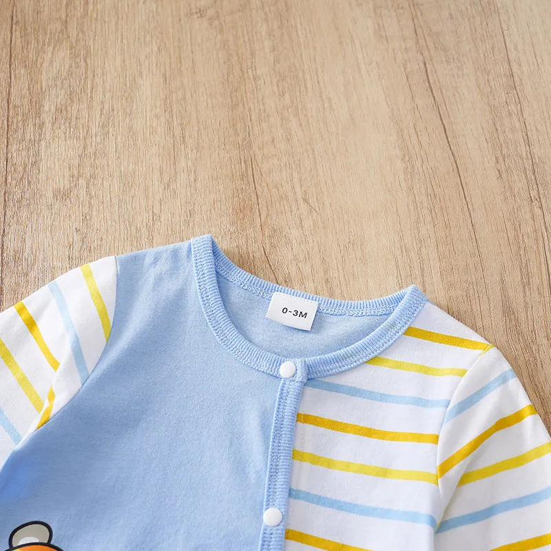 Newborn Baby Clothes cotton 0-12 Months blue Flying bear stripe print Spring and autumn Long Sleeve unisex Kids Jumpsuit Pyjama