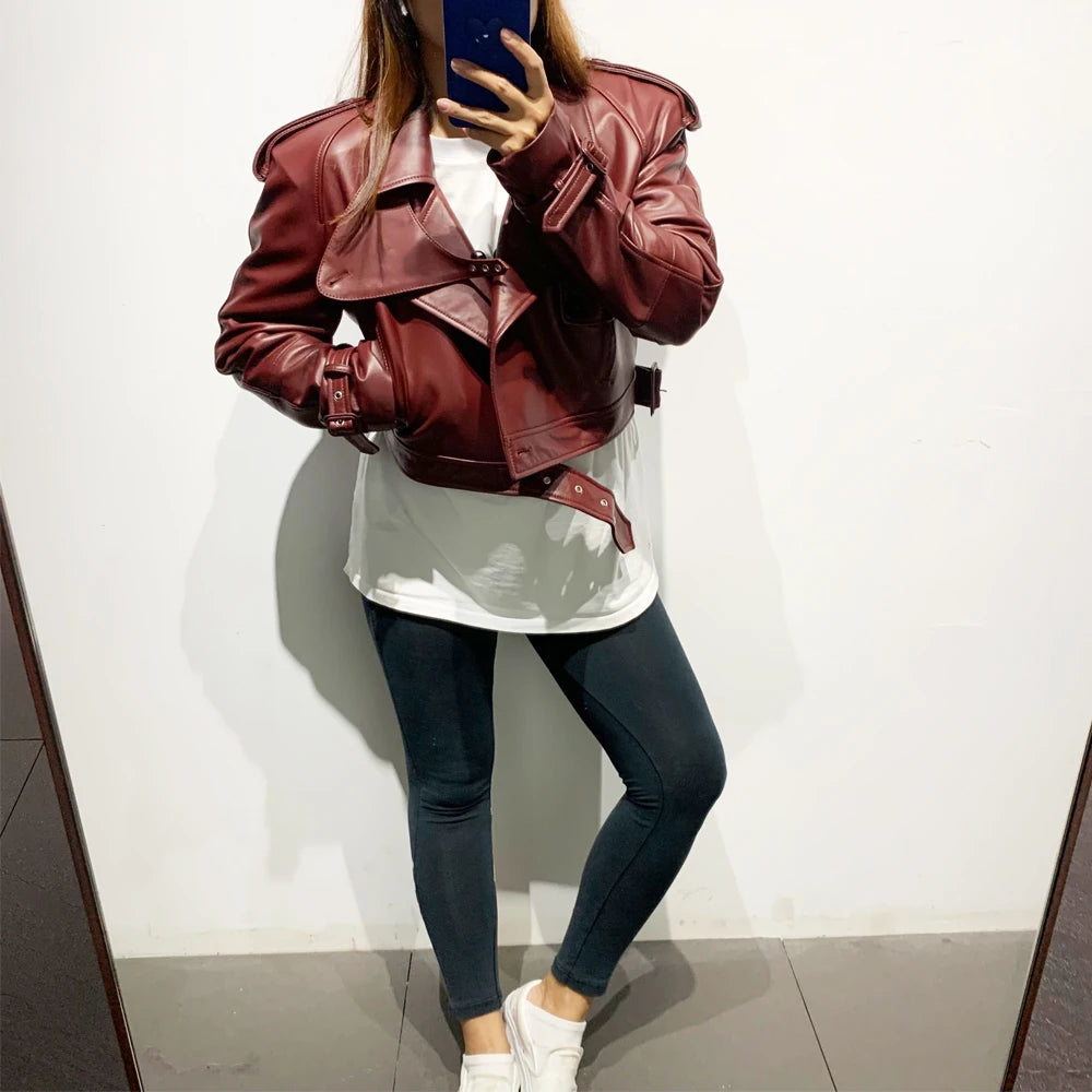 Suede Leather Jackets Women Winter Genuine Sheep Leather Coat Broad Shoulder and Paddad 23012