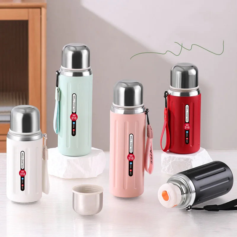 316 Insulated Water Bottle Double-Wall Vacuum Insulated Reusable Cup with Leak-Proof Flip-Top Lid & Strap for Outdoor Gym