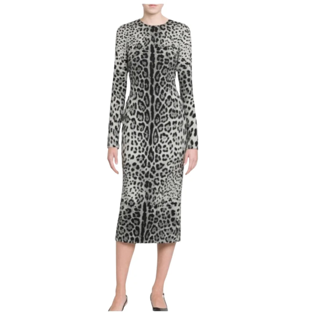 Elegant Women's Party Dress 100% Silk | Luxury Designer Black Leopard Print Midi | Evening Cocktail Gown | Spring 2025 Runway