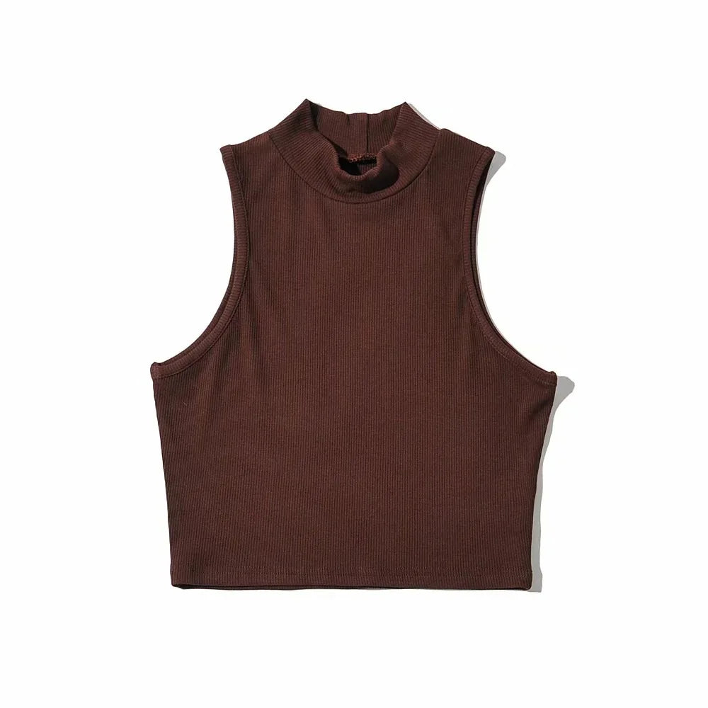 Summer Black Women Fashion Crop Top High Neck Black Sleeveless Tank Tops with Breathable and Comfortable Fit
