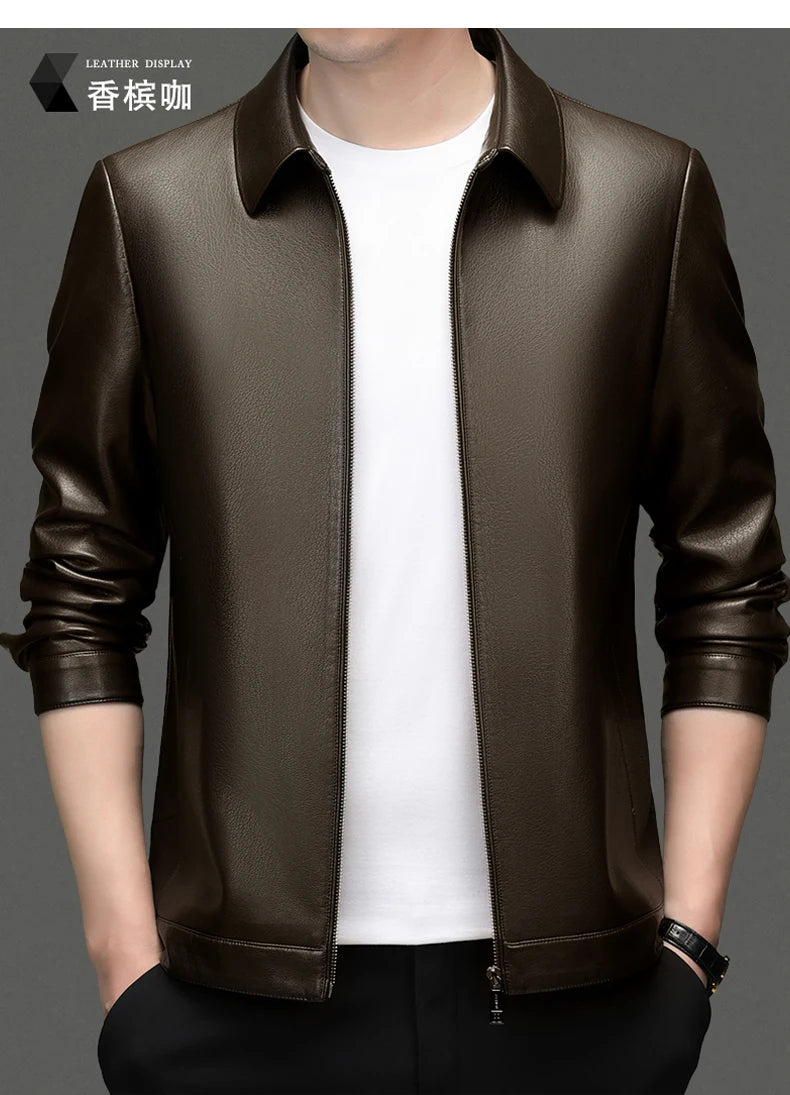 YN-335 Men's Lapel Jacket Natural Leather  Jacket Spring and Autumn Sheepskin Jacket Men